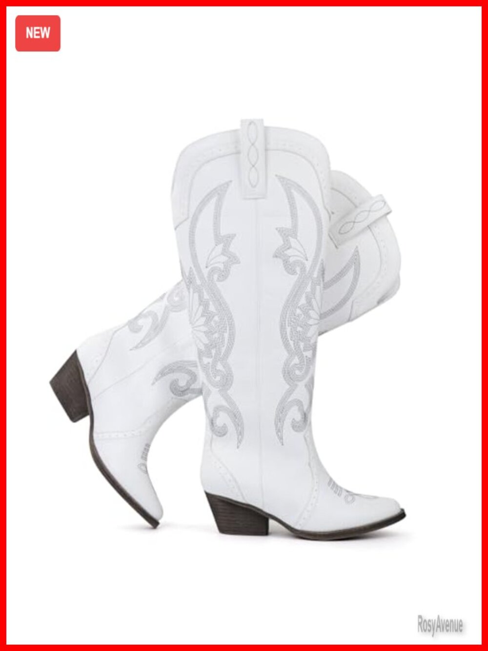 Western Cowboy Boots Pointed Toe Block Heel Embroidered Slip On Knee High